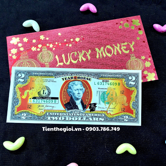 Combo 3 Tiền 2 USD Hình Con Ngựa Mạ Vàng 2026